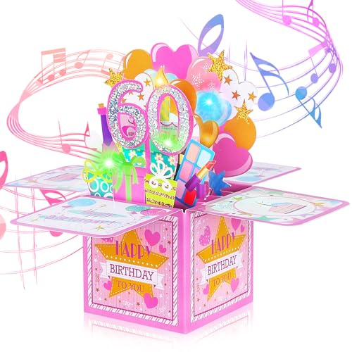 joyoldelf Carte Anniversaire Femme 60 Ans - Carte de Voeux Musicale 3D Pop Up, Cadeau de Joyeux d'Anniversaire Fille, Idéal Pour Les Maman, Ami, MèRe, SœUr, Petite Amie, Compagnon, FêTe de Famille