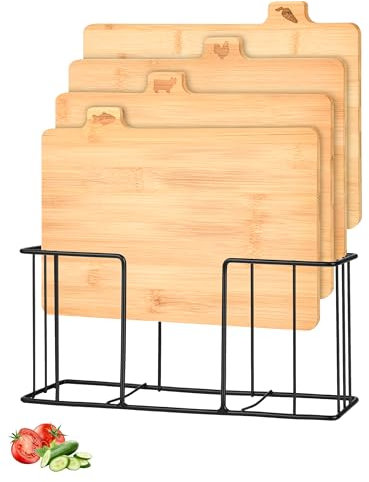 Bamboo Cutting Board Set with Meatal Stand, Lexda 4PCS Eco-Friendly Labeled Tabs Cutting Board, Durable Kitchen Cutting Boards For Chopping Fruit, Meat, Cheese, Veggies - 11 x 8
