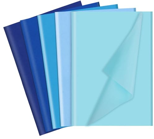 woric 60 Sheets Blue Tissue Paper Bulk, 50 * 35cm Blue Wrapping Paper Multicolor Tissue Paper 5 Colors for Graduation Gift, Father, Baby Shower, Boys Birthday, Wedding