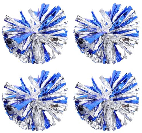 HOODANCOS Lot De 4 Pompons De Cheerleading Bleu Argenté 30 Cm en Plastique Léger pour Événements Sportifs Et Danse Pompons De Soutien Portables Et Résistants