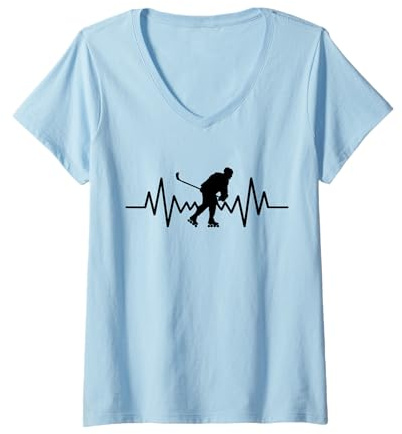 Femme Hockey sur roulettes Hockey Roller Hockey Inlinehockey T-Shirt avec Col en V