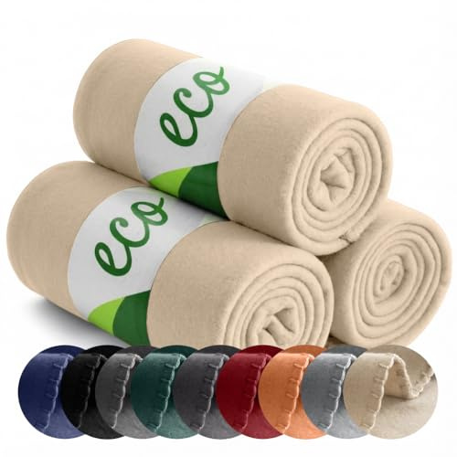 wometo 3er Set ECO Fleecedecke aus 100% recyc. Material 130x160 beige Sand