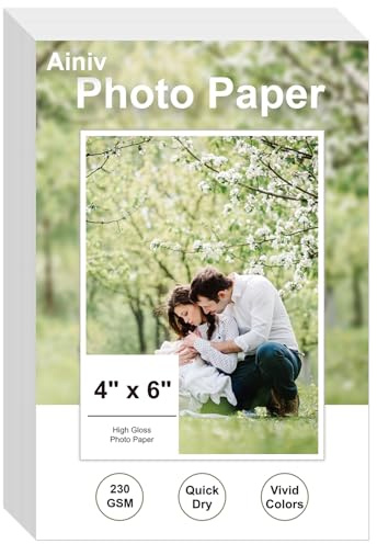 Ainiv Glänsande fotopapper, 230 g/m² glansigt fotopapper, 100 ark skrivarpapper, snabbtorkande, kompatibelt med HP-, Canon och Epson-bläckstråleskrivare, 15 x 10 cm