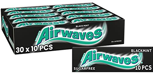 Airwaves Chewing Gum Black Mint, 30 Packs of 10 Pieces, Sugar Free Chewing Gum Bulk Pack with Menthol Freshness (300 pieces)