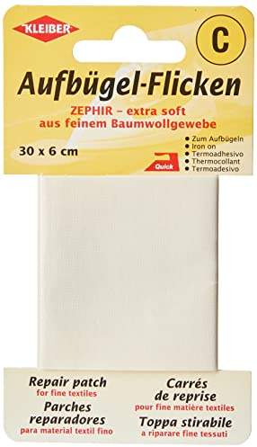 Kleiber 30 x 6 cm Extra weiches, feines Baumwollausbesserungsband zum Aufbügeln, cremefarben