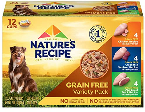 Nature's Recipe Grain Free Wet Dog Food Variety Pack, 2.75 oz. Cup,12 Pack
