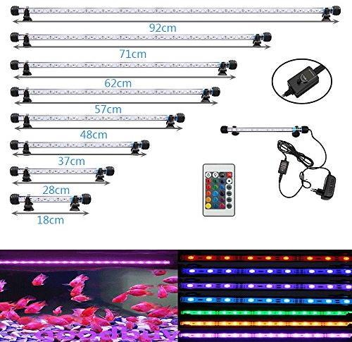 VARMHUS 18-92cm LED Aquarium-Licht Unterwasser BeleuchtungAufsatzleuchte IP68 Abdeckung Wasserdicht LED Lampe Stecker EU für Fisch Tank mit Fernbedienung RGB Farbwechsel (1.8 * 92cm, RGB)