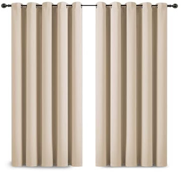 Yorkshire Bedding Eyelet Blackout Curtain for Bedroom 46x54 Inch Window Traatment Thermal Insulated Door Cream Curtains Darkening Panels + 2 Tiebacks