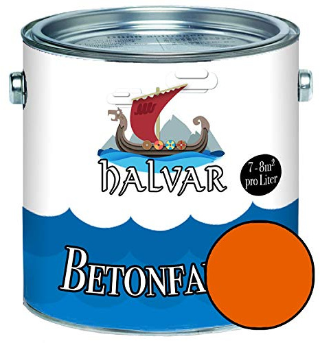 Halvar Betonfarbe/Bodenbeschichtung SEIDENMATT Orange RAL 2000-2012 Fassadenfarbe (5 L, RAL 2004 Reinorange)