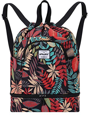 HAWEE Impermeable Casual Mochila con Cordón Grande Deporte Bolso de Gimnasia Mochila de Cuerda Unisex para Mujer Hombre Vida Cotidiana Aire Libre Yoga Escuela Nadar Playa
