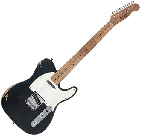 Rocktile Vinstage TL-RMBK E-Gitarre - Relic-Gitarre in Aged-Style - Korpus: Mahagoni - Griffbrett/Hals: gerösteter Ahorn - 2x Single Coil Pickup - Vintage-Hardware - Black