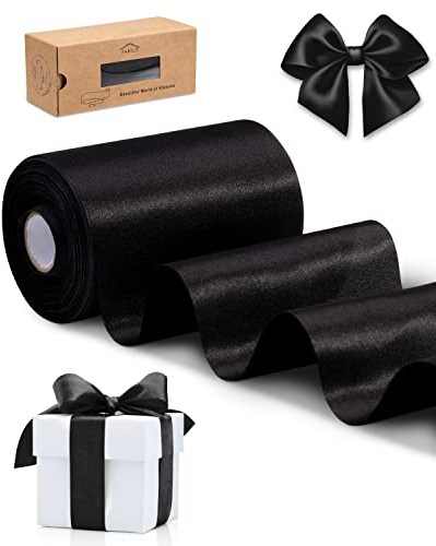 FAKILO Geschenkband 10cm Breit Satinband Schwarz Band für Grand Öffnung, Eröffnungszeremonie, Schleifenband Ringelband für Weihnachten Hochzeit Valentinstag Geburtstag Deko