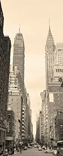 A.Monamour Adesivo Porta Autoadesiva 3D Vista Della Via Di Manhattan Di New York City Con I Grattacieli Di Chrysler Building In Bianco E Nero. Vinile per Porte Pellicola Adesiva Poster Sticker Parete