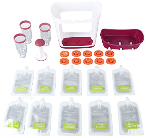 Garosa Station de Remplissage pour Poches Squeeze Bébés, Plastique, 22 x 21 cm, avec 3 Distributeurs et 10 Sacs de Rangement
