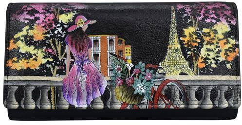 Anna by Anuschka Damen-Geldbörse, handbemalt, Leder, dreifach gefaltet, Organizer, Paris bei Nacht, Einheitsgröße