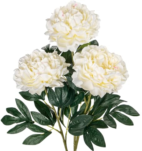 Briful 3PCS 74CM Künstliche Pfingstrosen Stiel Kunstblumen Wie Echt, Künstliche Rosen Weiße Pfingstrosen,Vintage Künstliche Blumen Bouquet für Braut Hochzeit Home Party Blumengesteck