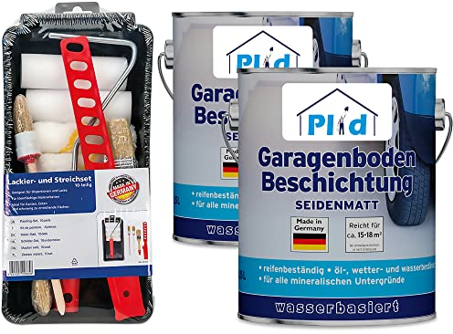 Plid® Garagenboden- Betonfarbe Anthrazitgrau satin - [SPEZIALBESCHICHTUNG FÜR GARAGENBÖDEN] - frostsicher - beständig gegen Motoröl - Bremsflüssigkeit - Diesel & Heizöl - Made in Germany 5l Set