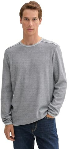 TOM TAILOR Herren Pullover aus Baumwolle, 36955 - Navy Offwhite Finestripe, XL