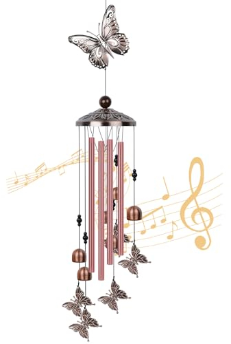 Qoosea Windspiele für Draußen, Windspiel Schmetterlinge Aluminiumrohr mit S-Haken, Klangspiels für Draußen Hängend - Terrassen Garten Deko Wind Chime Geschenke für Mutter Frauen Tochter Freundin