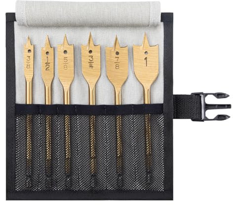 WISEPRO Juego de 6 brocas de pala, brocas planas para madera, acero al carbono, juego de brocas con bolsa de almacenamiento, brocas de pala para manualidades de madera para taladros eléctricos