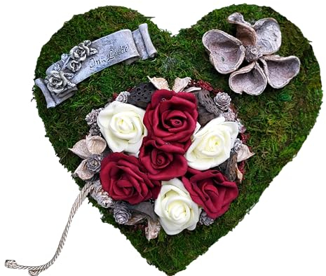 Der kleine Dekoladen Deko & Geschenke by Sabine Faust Lünen Grabgesteck Grabschmuck Grabaufleger Moosherz Grabherz Trauerherz Grab Herz Gesteck Rosen Schriftrolle In Liebe