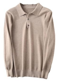 REHJJDFD Maglione da uomo in cashmere da uomo, polo con risvolto, morbido, caldo, maglione, lavorato a maglia, Marrone e grigio., S