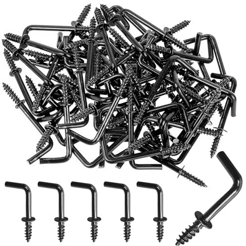 RFYTDCF Lot de 200 Crochets à Vis en L, Crochet à Angle Droit Petit Crochet à Angle Droit à Visser - Noir - Mini Crochet Mural à Visser pour Bijoux, Artisanat, Clés - 2,2 cm