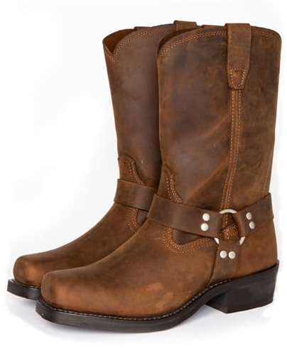 Botas vaqueras occidentales para hombre con puntera cuadrada y tacón alto de piel sintética
