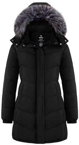 wantdo Women's Hooded Warm Spring Jacket Lightweight Padded Jacket Waterproof Windbreaker(Black, XX-Large)