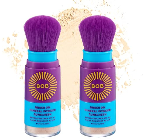 BOB KIDS SPF 30 Brush On Mineral Powder Sunscreen, Broad Spectrum Protection, Water Resistant 80 Mins, Fragrance Free, Easy to Apply for Kids & Babies, Mfg in USA, 2-Pack