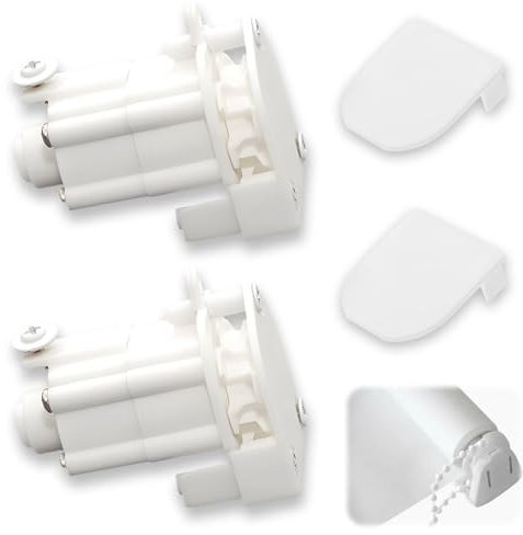 2PCS Roman Blind Control Mechanism Uits with Covers, Roller Blind Spare Parts, White Plastic Control Units for Roman Blind Track Replacement Accessories - 5.5mm Rod Track Replacement