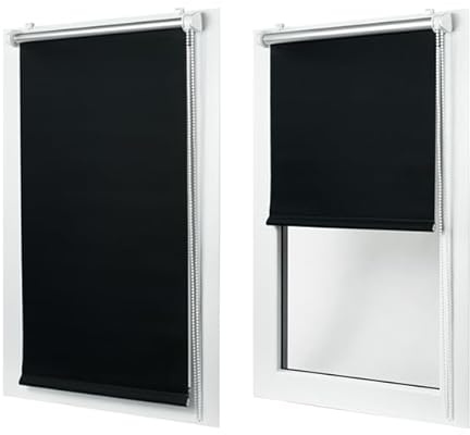 MakoStyl Rollos für Fenster Ohne Bohren - Verdunklungsrollo Schwarz 55 cm Breite x 150 cm Höhe - Doppelrollo Klemmfix Ohne Bohren - Fenster Rollos für Innen 100% Blackout - Verdunkelnd Duo Rollo