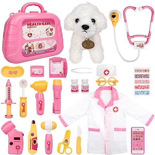 MELAND Doctors Set for Kids, Toddlers Vet Set with Plush Dog,Storage Case for 3 4 5 6 Year Old Girls, Doctor Role Play Toys for Girls Birthday Xmas Gifts