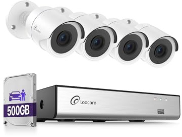 Loocam Kit de Videovigilancia 5MP Lite 8CH H.265+ Grabador DVR con SSD 500GB & 4 Cámaras de Seguridad 2MP, Interior/Exterior, Detección AI Humana/Vehicular, Visión Nocturna IR, Acceso Remoto