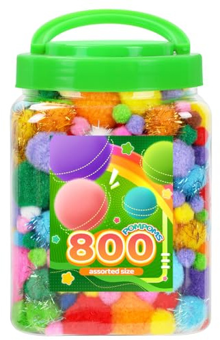 Tiehuoxia 800 PCS Pom Poms for Crafts, Multi-Coloured Assorted Size Pom Pom Balls, Fluffy Pom Poms for DIY Decorations