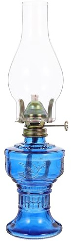 BESPORTBLE Lámpara de Aceite de Vidrio Azul Vintage para Ambientación Retro, Fácil de Limpiar, Adecuado para Mesa y Chimenea en Interiores