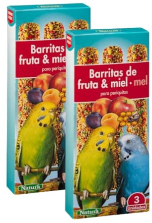 Barritas de Fruta y Miel para Periquitos, Pack Doble con 6 Unidades, Alimento para Aves