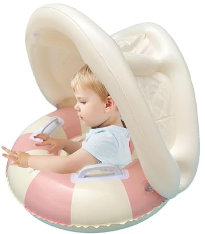 Salvagente Neonato Con Parasole - Anello Galleggiante Per Bambini, Anello Da Nuoto Gonfiabile Con Tettuccio Parasole Rimovibile, Pieghevole, Per Bambini 0-4 Anni, Per Piscina Spiaggia Giardino