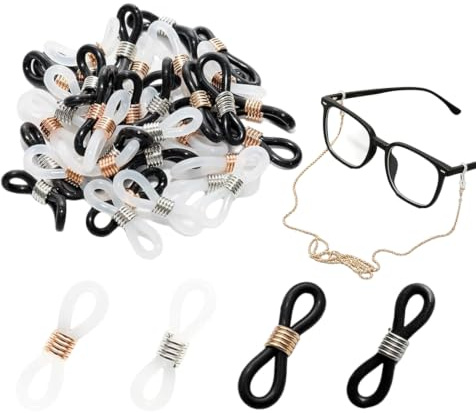 QEXUJOW Accessoires pour lunettes,40 embouts de chaînette de lunettes antidérapants en silicone, connecteurs réglables, compatibles avec diverses sangles de lunettes.