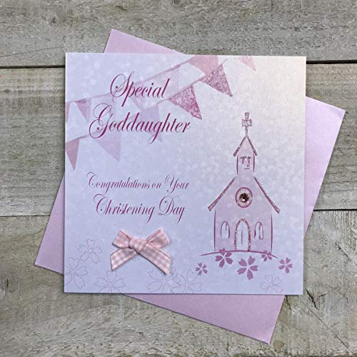 vita bomullskort special guddotter gratulationer på din kristna dag handgjort kort, vit, PD61