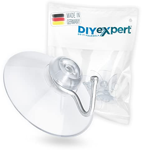 DIYexpert 10 ganchos con ventosa de 40 mm de diámetro – como gancho de pared con ventosa y gancho de metal – ideal para baño cocina – sobre cristal espejo azulejos