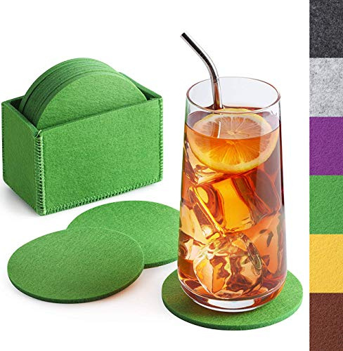 Sidorenko Sottobicchieri in feltro rotondi per bicchieri - Set di 10 incl. scatola - Sottobicchieri di vetro di design in verde per bevande, tazze, vetro - Sotto bicchieri da tavolo