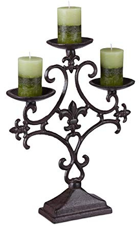 Relaxdays Portacandele Antico, Candeliere a 3 Bracci, Candelabro Esterno, Centrotavola, 28,5x23x7,5 cm, Ghisa, Marrone