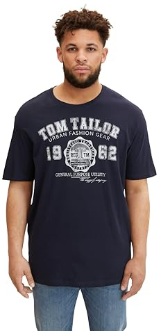 TOM TAILOR 1015876 Camiseta con logotipo impreso para Hombre, Azul (10690 - Knitted Navy), 4XL Große Größen
