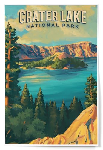 Lantern Press 12x18 Inch Art Print, Home Decor, Crater Lake National Park Oil Painting