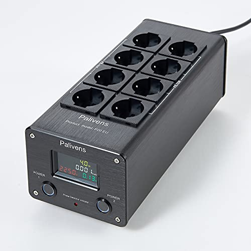 Pailvens multipresa con filtro di rete HiFi con ampio display LCD, presa con filtro antidisturbo a 8 vie con protezione da sovratensione, protezione del carico fino a 15 A, nero