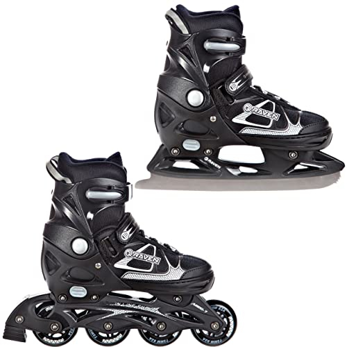 RAVEN Inline Skates Inliner für Kinder und Erwachsene OPTIONAL 2in1 mit Schlittschuhen verstellbar (Spirit Black/White mit Kufen, 40-43 (25,5-28cm)