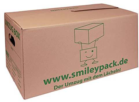 smiley pack 15 x Umzugskarton, 621 x 301 x 331 mm, bis 40 kg belastbar, Profi-Qualität Karton für den Umzug, Umzugskiste, Umzugskartons, Box, Kiste, groß und stabil, Aktenkarton, Bücherkarton