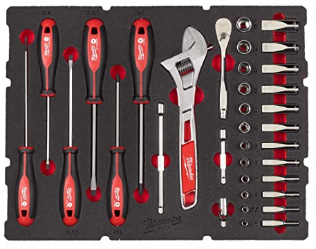 Milwaukee PACKOUT 1/4 Inch Ratchet Wrench and Screwdriver Set, 35 Pieces (with Foam Insert, Millimeters, Mechanical)