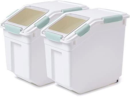 Toolzia 2 Pcs Rice Dispenser 10kg, Airtight Rice Storage Container Dry Food Dispenser Large Sealed Grain Containe (Cyan)